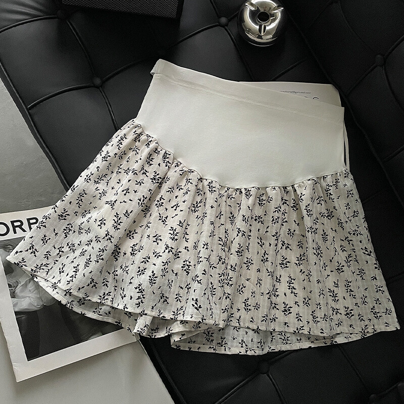 Modes Grūtnieču vasaras svārki ar augstu vidukli, mīļi grūtniecei ar ziediem apdrukāti vēdera svārki ar oderi grūtniecības šifona skorts