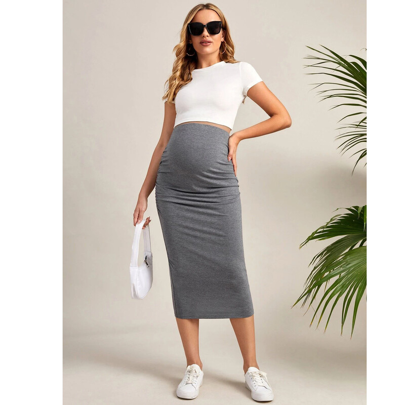 Grūtniecēm vienkrāsaini īsi svārki ar augstu vidukli, gludi svārki grūtniecēm.