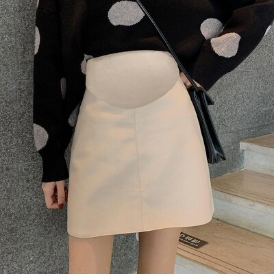 PU kismama rövid szoknyák 2024 őszi téli divat rugalmas derék has A vonal bő ruhák terhes nők számára, terhesség