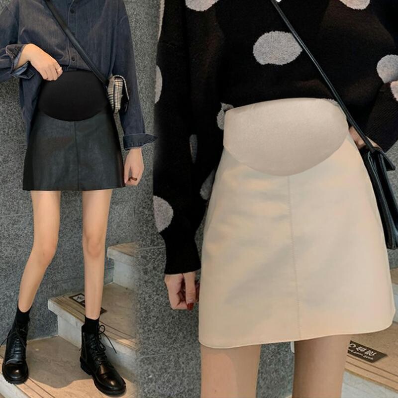 PU kismama rövid szoknyák 2024 őszi téli divat rugalmas derék has A vonal bő ruhák terhes nők számára, terhesség