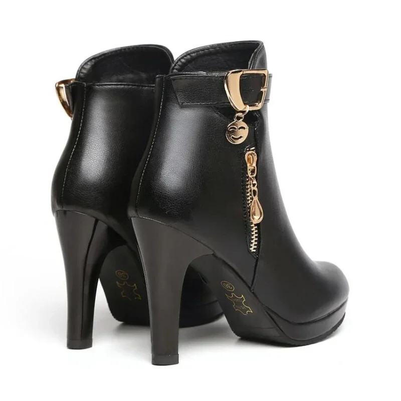 2023. gads. Jaunas modes sieviešu zābaki rudens un ziemas puszābaki Sieviešu apaļie purngali, plāni papēži, rāvējslēdzējs, ikdienas sieviešu apavi