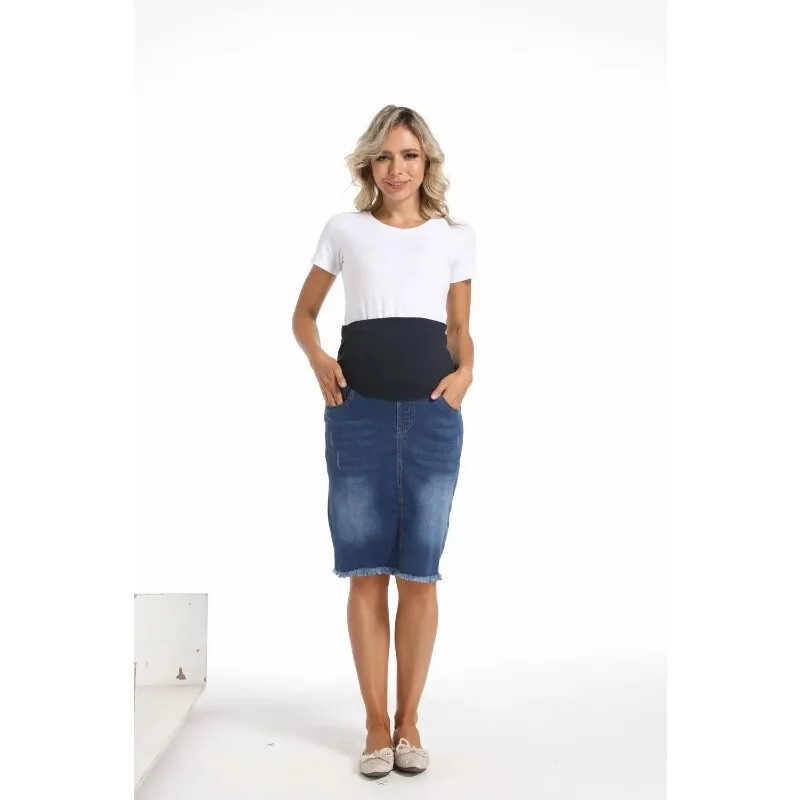 Noua moda de vara din denim fuste de maternitate haine elastice cu talie inalta pentru femeile insarcinate, ocazional, fusta de jean pentru sarcina 2023