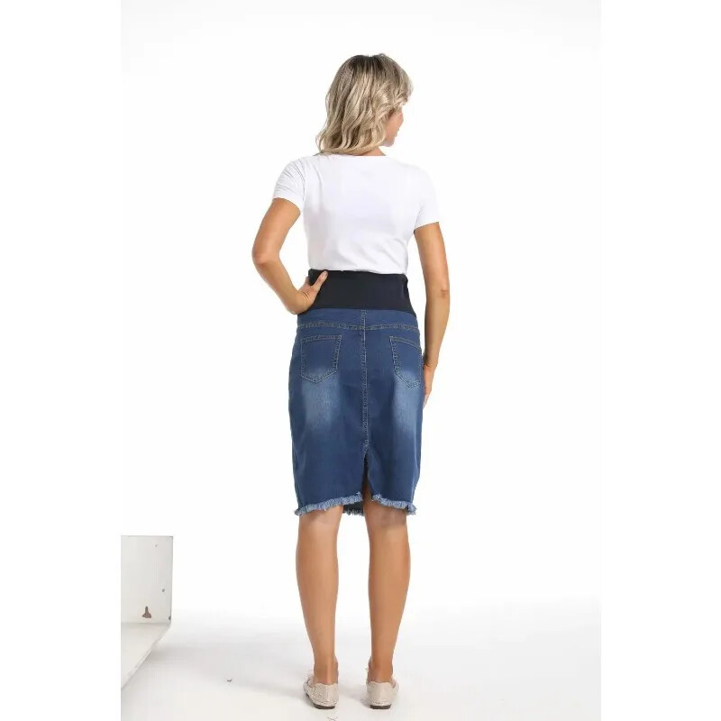 Noua moda de vara din denim fuste de maternitate haine elastice cu talie inalta pentru femeile insarcinate, ocazional, fusta de jean pentru sarcina 2023