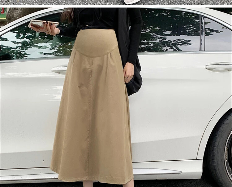 Jesenske pune suknje za trudnice visokog struka Suknje a-kroja za trudnice elegantnog stila, kišobran suknja za trudnice, crna kaki boja
