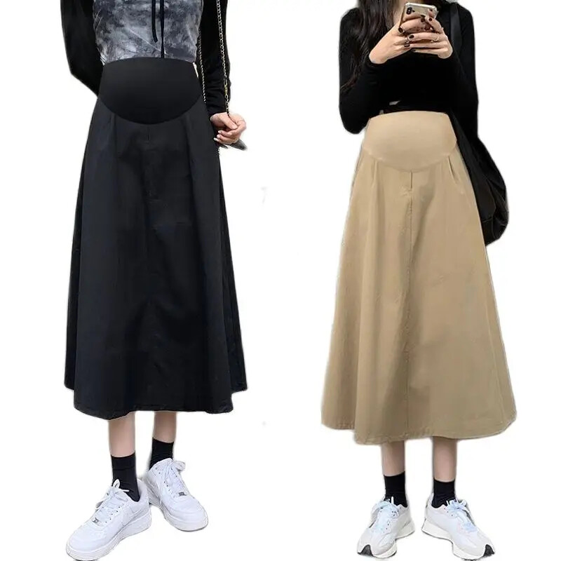 Jesenske pune suknje za trudnice visokog struka Suknje a-kroja za trudnice elegantnog stila, kišobran suknja za trudnice, crna kaki boja
