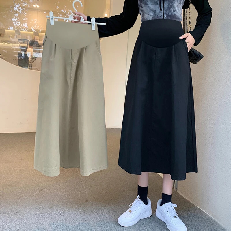 Jesenske pune suknje za trudnice visokog struka Suknje a-kroja za trudnice elegantnog stila, kišobran suknja za trudnice, crna kaki boja