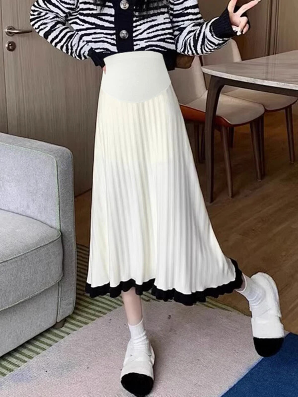 Korejiešu stila grūtniecēm pavasara un rudens trikotāžas lietussargu svārki Modes princeses svārki kontrasta krāsas savienojuma trompete