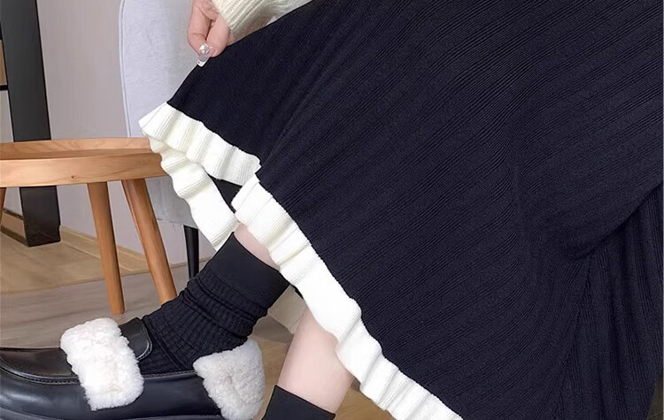 Korejiešu stila grūtniecēm pavasara un rudens trikotāžas lietussargu svārki Modes princeses svārki kontrasta krāsas savienojuma trompete