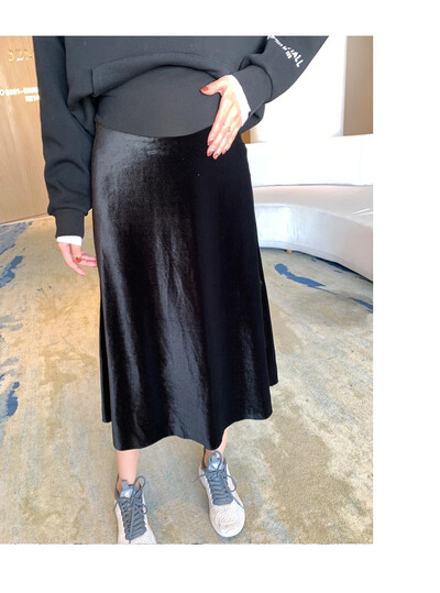 Koreai stílusú 2023 őszi terhes nők pleuche szoknya has hosszú kismama halfark szoknya fekete esernyő szoknya has szoknya
