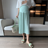 Nėščioms moterims Pusilgio kelnių sijonas Vasarinis laisvalaikio klostuotas šifoninis sijonas Vasarinis universalus vidutinio ilgio sijonas Madingas ledinis sijonas