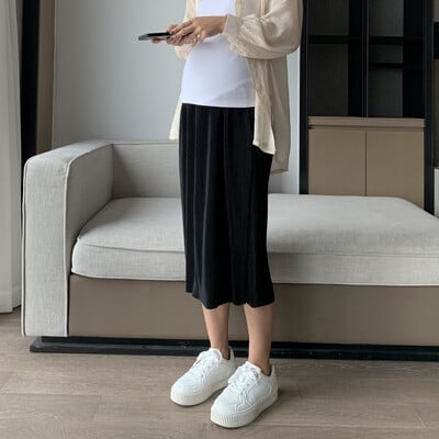 Nėščioms moterims Pusilgio kelnių sijonas Vasarinis laisvalaikio klostuotas šifoninis sijonas Vasarinis universalus vidutinio ilgio sijonas Madingas ledinis sijonas