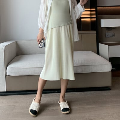 Nėščioms moterims Pusilgio kelnių sijonas Vasarinis laisvalaikio klostuotas šifoninis sijonas Vasarinis universalus vidutinio ilgio sijonas Madingas ledinis sijonas