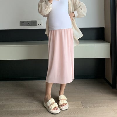 Nėščioms moterims Pusilgio kelnių sijonas Vasarinis laisvalaikio klostuotas šifoninis sijonas Vasarinis universalus vidutinio ilgio sijonas Madingas ledinis sijonas