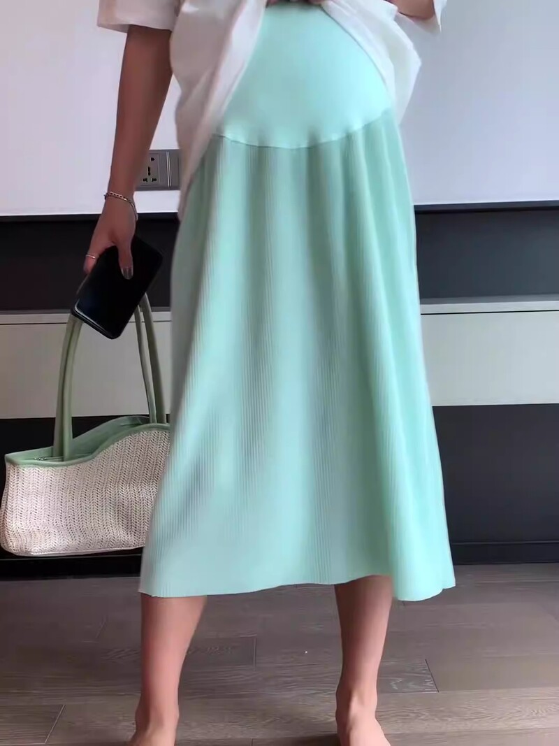 Nėščioms moterims Pusilgio kelnių sijonas Vasarinis laisvalaikio klostuotas šifoninis sijonas Vasarinis universalus vidutinio ilgio sijonas Madingas ledinis sijonas