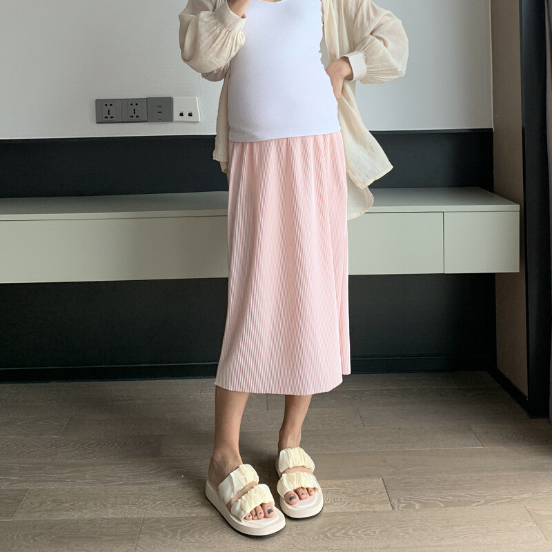 Nėščioms moterims Pusilgio kelnių sijonas Vasarinis laisvalaikio klostuotas šifoninis sijonas Vasarinis universalus vidutinio ilgio sijonas Madingas ledinis sijonas