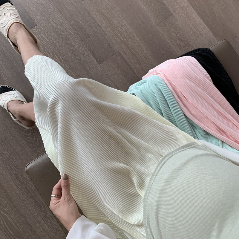 Nėščioms moterims Pusilgio kelnių sijonas Vasarinis laisvalaikio klostuotas šifoninis sijonas Vasarinis universalus vidutinio ilgio sijonas Madingas ledinis sijonas