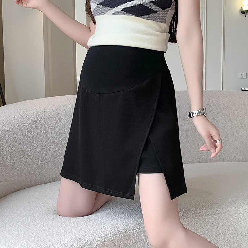 2024. gada melni grūtnieču svārki ar vēderu vasarā ar augstu vidukli sānos sadalīti grūtnieču zīmuļu svārki slaidi gurniem grūtniecības A līnijas svārki