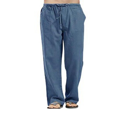 Vīriešu kokvilnas lina bikses Vasaras vienkrāsainas elpojošas lina bikses Vīriešu ikdienas elastīgas jostasvietas fitnesa bikses Lielais izmērs