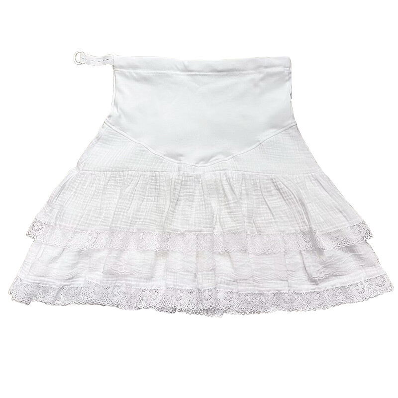 Bijele trudničke suknje Ljetne visokog struka Dvoslojni čipkasti porub s volanima Patchwork Suknje za balone za trudnice Suknje za kolače