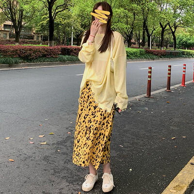 Leopard brīvi svārki grūtniecēm grūtniecēm Apģērbs vēderam ar augstu vidukli Gari svārki ikdienišķa grūtniecības pakete Gurnu A līnijas svārki