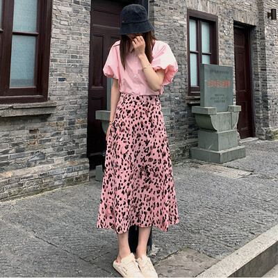 Leopard brīvi svārki grūtniecēm grūtniecēm Apģērbs vēderam ar augstu vidukli Gari svārki ikdienišķa grūtniecības pakete Gurnu A līnijas svārki