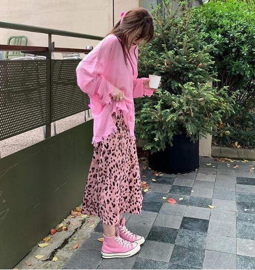 Leopard brīvi svārki grūtniecēm grūtniecēm Apģērbs vēderam ar augstu vidukli Gari svārki ikdienišķa grūtniecības pakete Gurnu A līnijas svārki