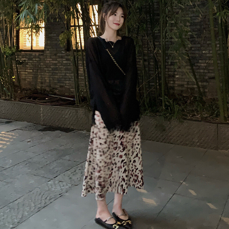 Leopard brīvi svārki grūtniecēm grūtniecēm Apģērbs vēderam ar augstu vidukli Gari svārki ikdienišķa grūtniecības pakete Gurnu A līnijas svārki