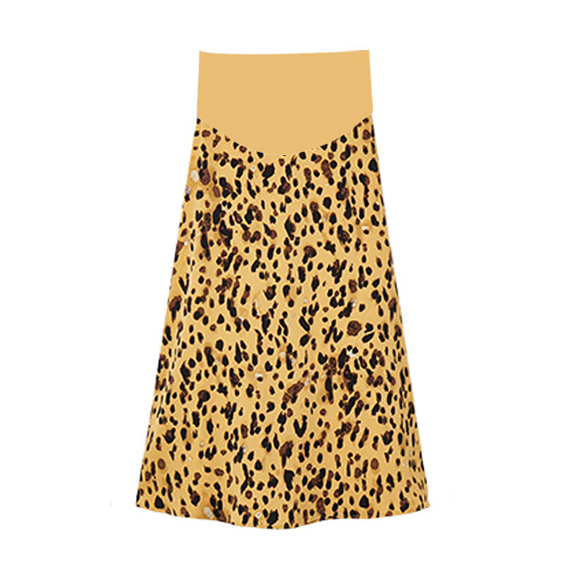 Leopard brīvi svārki grūtniecēm grūtniecēm Apģērbs vēderam ar augstu vidukli Gari svārki ikdienišķa grūtniecības pakete Gurnu A līnijas svārki