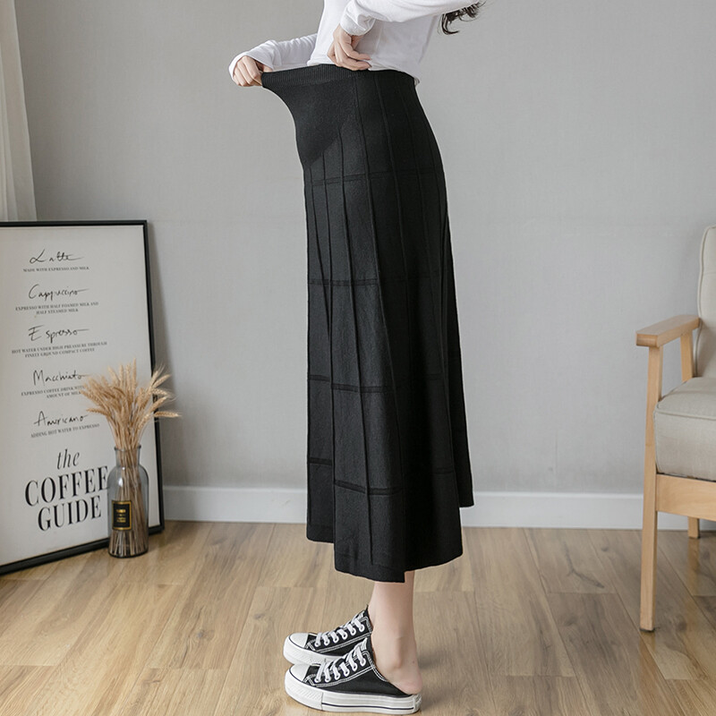 Crno siva jesenska i zimska odjeća za trudnice Duge široke karirane pletene suknje Modna suknja s punim suknjama za trudnice
