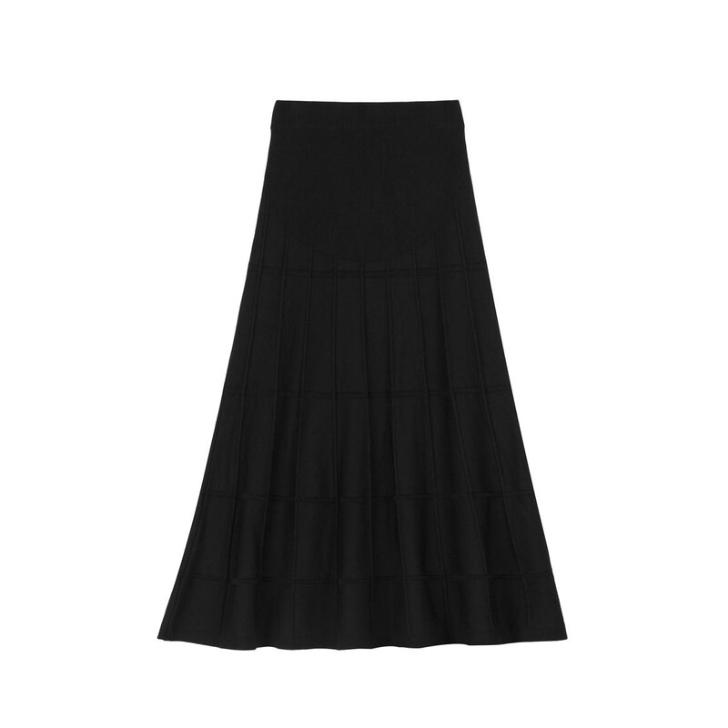 Crno siva jesenska i zimska odjeća za trudnice Duge široke karirane pletene suknje Modna suknja s punim suknjama za trudnice