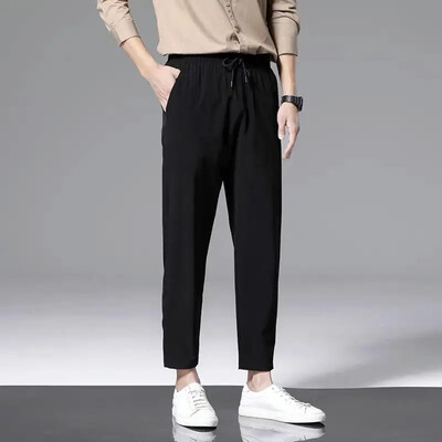 2023 Thin Ice Silk Ikdienas brīvas, taisnas kājas ātri žūstošas vīriešu sporta bikses, apgrieztas modernas, daudzpusīgas drapētas bikses