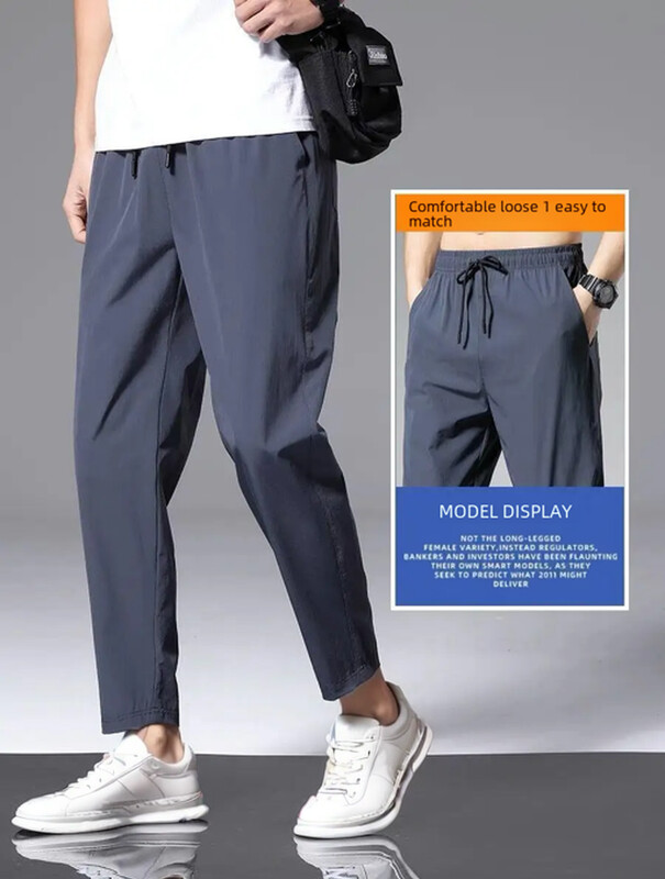 2023 Thin Ice Silk Ikdienas brīvas, taisnas kājas ātri žūstošas vīriešu sporta bikses, apgrieztas modernas, daudzpusīgas drapētas bikses