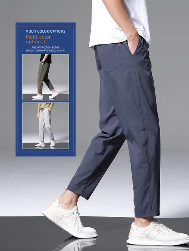 2023 Thin Ice Silk Ikdienas brīvas, taisnas kājas ātri žūstošas vīriešu sporta bikses, apgrieztas modernas, daudzpusīgas drapētas bikses