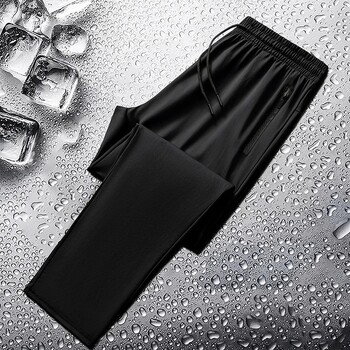 2024 Summer Ice Silk Pants Мъжки големи спортни панталони до глезена с висока еластичност, ежедневни дишащи панталони с прави крачоли на открито