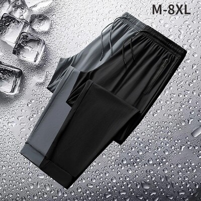 2024 Summer Ice Silk Pants Мъжки големи спортни панталони до глезена с висока еластичност, ежедневни дишащи панталони с прави крачоли на открито