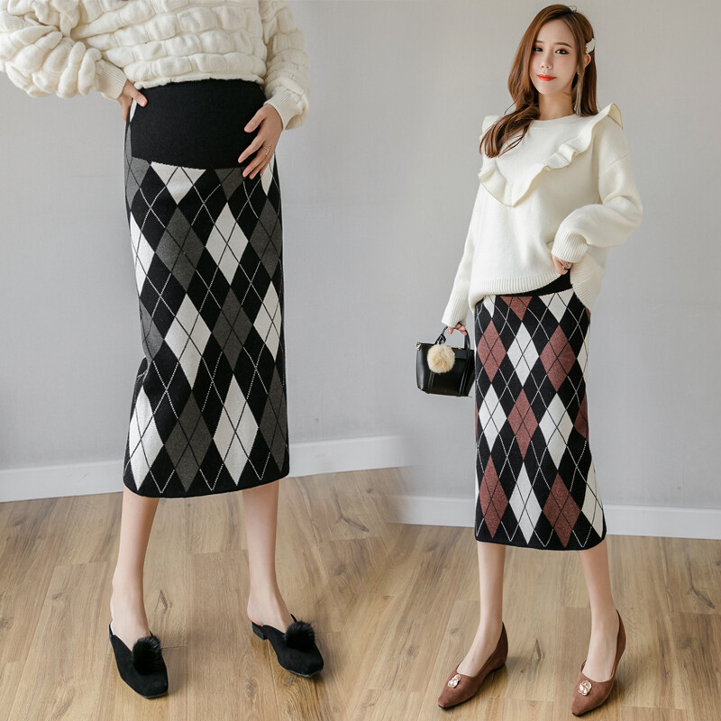 Grūtnieču tievi gurnu adīšanas svārki bloku krāsu rūtaini savārstījums grūtniecēm sieviešu zīmuļu svārki biroja dāma eleganti taisni svārki