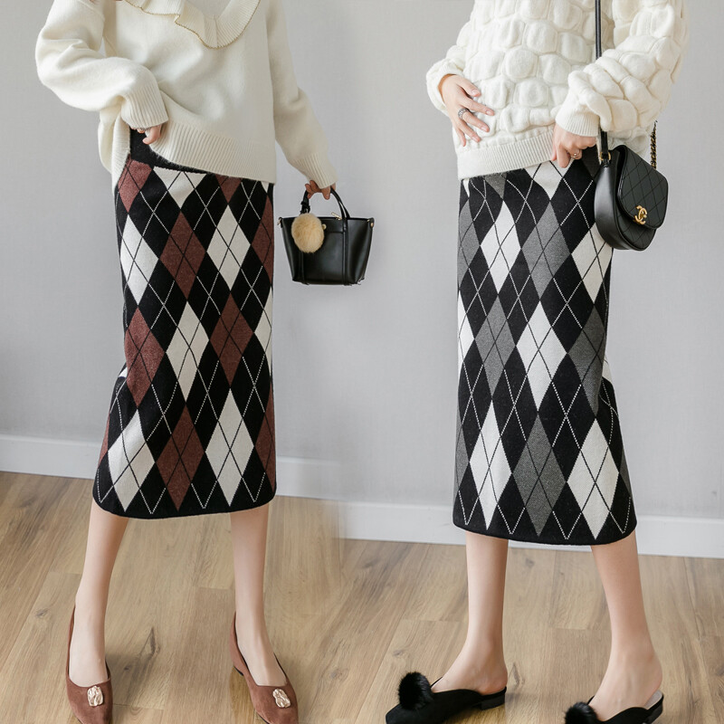 Grūtnieču tievi gurnu adīšanas svārki bloku krāsu rūtaini savārstījums grūtniecēm sieviešu zīmuļu svārki biroja dāma eleganti taisni svārki