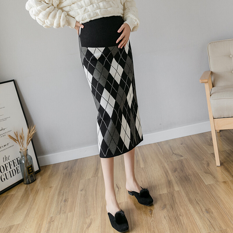 Grūtnieču tievi gurnu adīšanas svārki bloku krāsu rūtaini savārstījums grūtniecēm sieviešu zīmuļu svārki biroja dāma eleganti taisni svārki