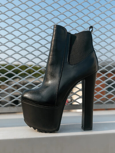 16 cm vastag magassarkú cipő női platform rugalmas szalag oldalsó cipzár Chelsea csizma fekete bokacsizma Zapatos Para Mujeres