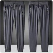 Liela izmēra 7XL 8XL vīriešu ledus zīda bikses mīksts elastīgs audums vasaras sporta zālei skriešanas bikses plānas elastīgas jostasvietas biznesa bikses