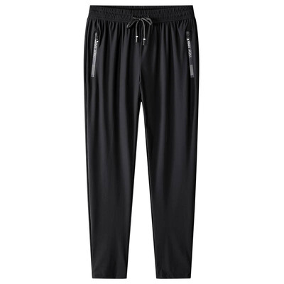 Liela izmēra 7XL 8XL vīriešu ledus zīda bikses mīksts elastīgs audums vasaras sporta zālei skriešanas bikses plānas elastīgas jostasvietas biznesa bikses