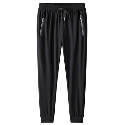 Liela izmēra 7XL 8XL vīriešu ledus zīda bikses mīksts elastīgs audums vasaras sporta zālei skriešanas bikses plānas elastīgas jostasvietas biznesa bikses