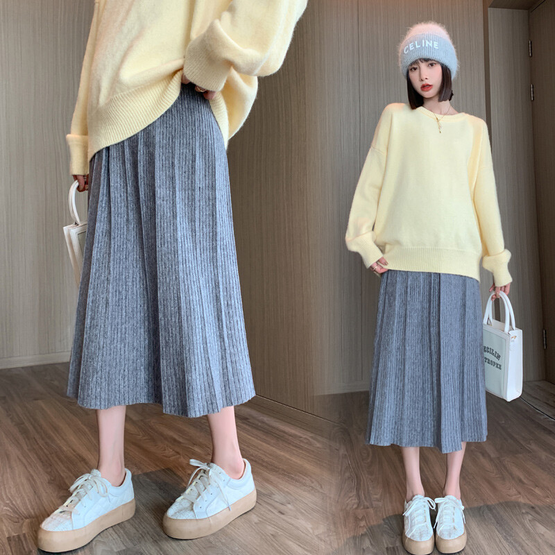 Ziemas grūtnieču vēdera adīti svārki grūtniecēm ar pilniem svārkiem ar augstu vidukli, gari, brīvi lietussarga svārki lielizmēra grūtnieču svārki