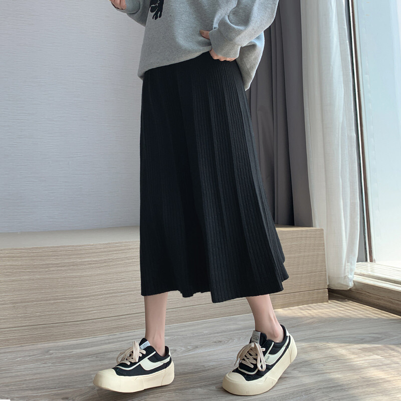 Ziemas grūtnieču vēdera adīti svārki grūtniecēm ar pilniem svārkiem ar augstu vidukli, gari, brīvi lietussarga svārki lielizmēra grūtnieču svārki