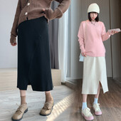 Žiemą nėščioms moterims mezgantys sijonai vienspalviai ploni klubų pilvo sijonai priekyje suskaldyti iki kulkšnies besitęsiantys nėščiųjų sijonai netaisyklingi