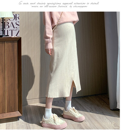 Žiemą nėščioms moterims mezgantys sijonai vienspalviai ploni klubų pilvo sijonai priekyje suskaldyti iki kulkšnies besitęsiantys nėščiųjų sijonai netaisyklingi