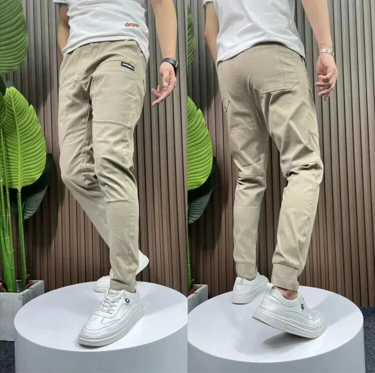 Pantaloni cargo skinny cu mai multe buzunare elastici pentru bărbați Pantaloni de trening cu mai multe buzunare de culoare uni Pantaloni de jogging ocazional de lucru în aer liber