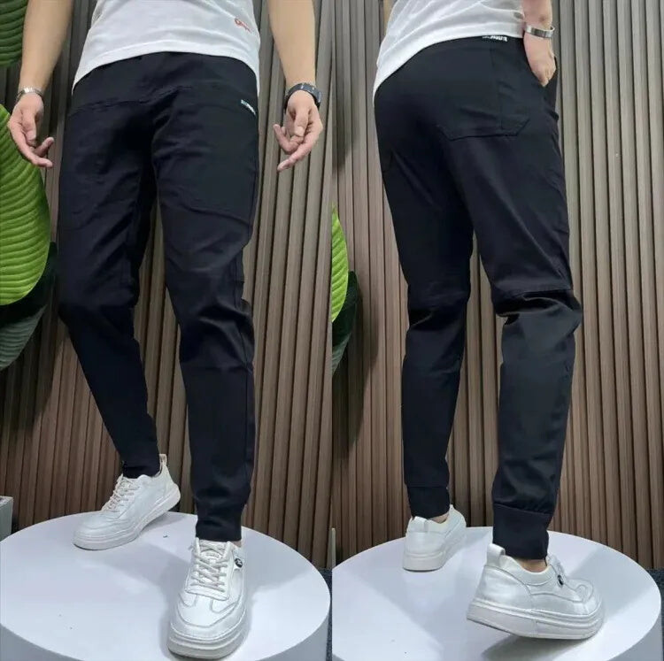 Pantaloni cargo skinny cu mai multe buzunare elastici pentru bărbați Pantaloni de trening cu mai multe buzunare de culoare uni Pantaloni de jogging ocazional de lucru în aer liber