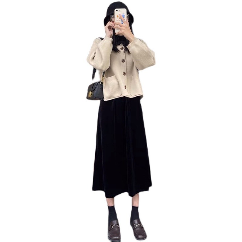 Nėščioms dėvėti sijonai aksominis moteriškas naujame sezone ilgas Žodis sijonas aukštu juosmeniu nėščioms moterims pleuche sijonas.