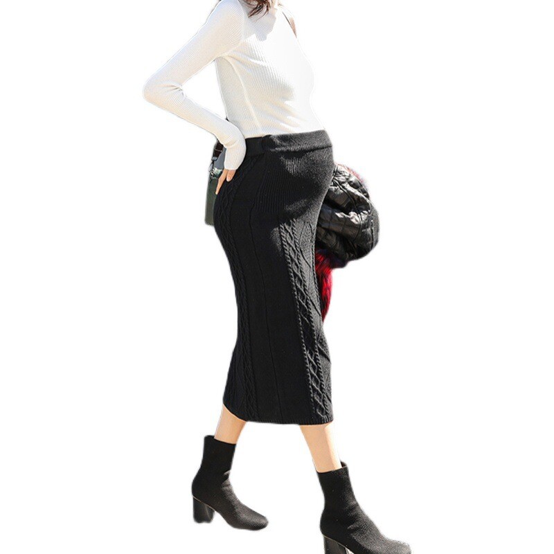 Nauji rudens žieminiai vilnoniai sijonai nėščiosioms pilvo sijonai nėščiosioms Drabužiai Nėštumo kasdieniai ploni mezgimo sijonai aukštu juosmeniu